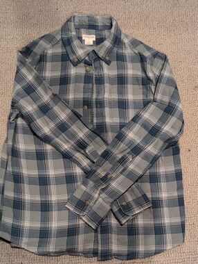 Jcrew Crewcuts Boys Teal Plaid Long-Sleeve Button-Down Shirt